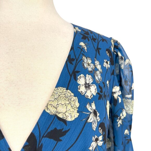 Halogen Floral Wrap Draped Dress Blue Black White Size Medium - Picture 5 of 13